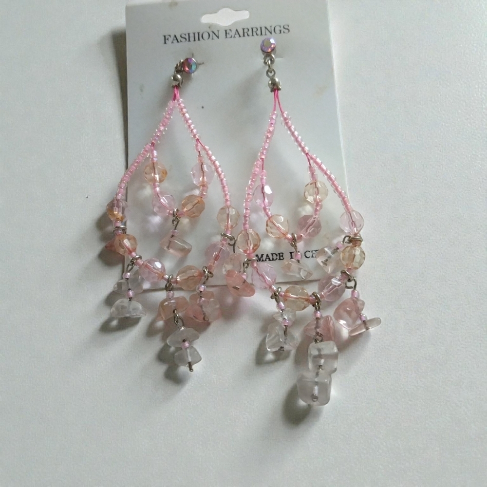 Pink Beaded Fashion Earrings